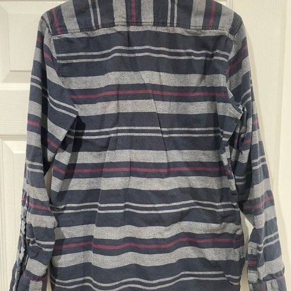 H&M Navy, Grey, and Red Flannel Striped button up long sleeve - Medium - Picture 2 of 4